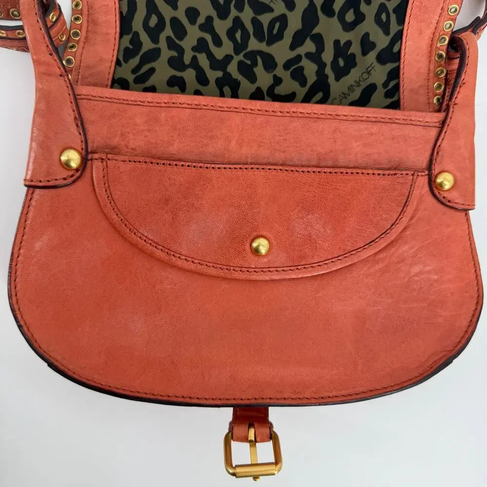 VTG Burnt Orange Leather Studded Crossbody Bag Boho Saddle Purse Rebecca Minkoff